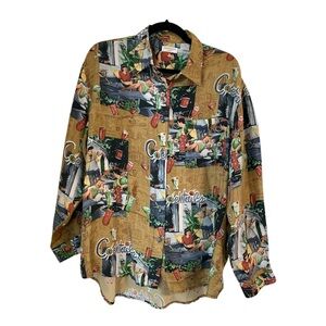Vintage 90’s Robert Stock Women's 100% Silk Artsy Blouse Sz L Cocktails Olives‎